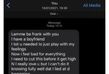 Nigerian man shares girlfriend's breakup message